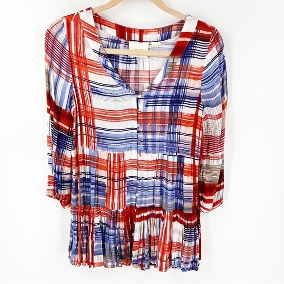 ✅ Anthropologie Maeve Lila Tunic Blouse X-Small BLUE/RED - Picture 2 of 7